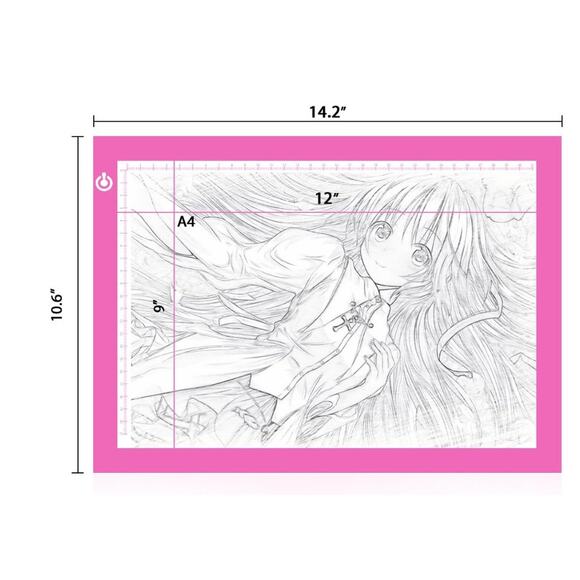 Portable A4 LED Light Tracing Box, Pink Adjustable USB 14.2"L x 0.2"W x 10.6"H - Picture 3 of 8